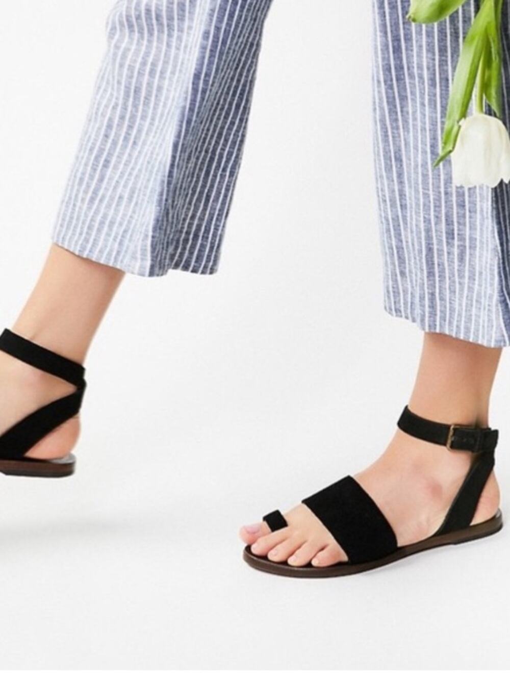 Free People Torrence Black Leather Suede Ankle-Strap Women's Sandals 39 US 9